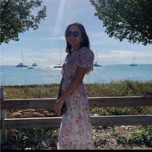 Olivaceous dress- low back floral pattern